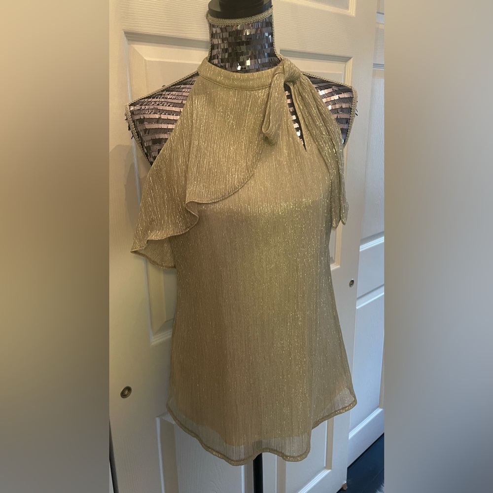 NEW! NWT White House Black Market Halter Cut Shimmery Gold Holiday Top